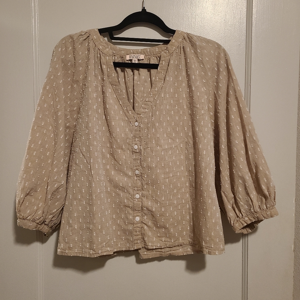 Badgley Mischka Swiss Dot Cotton Blouse Size M
